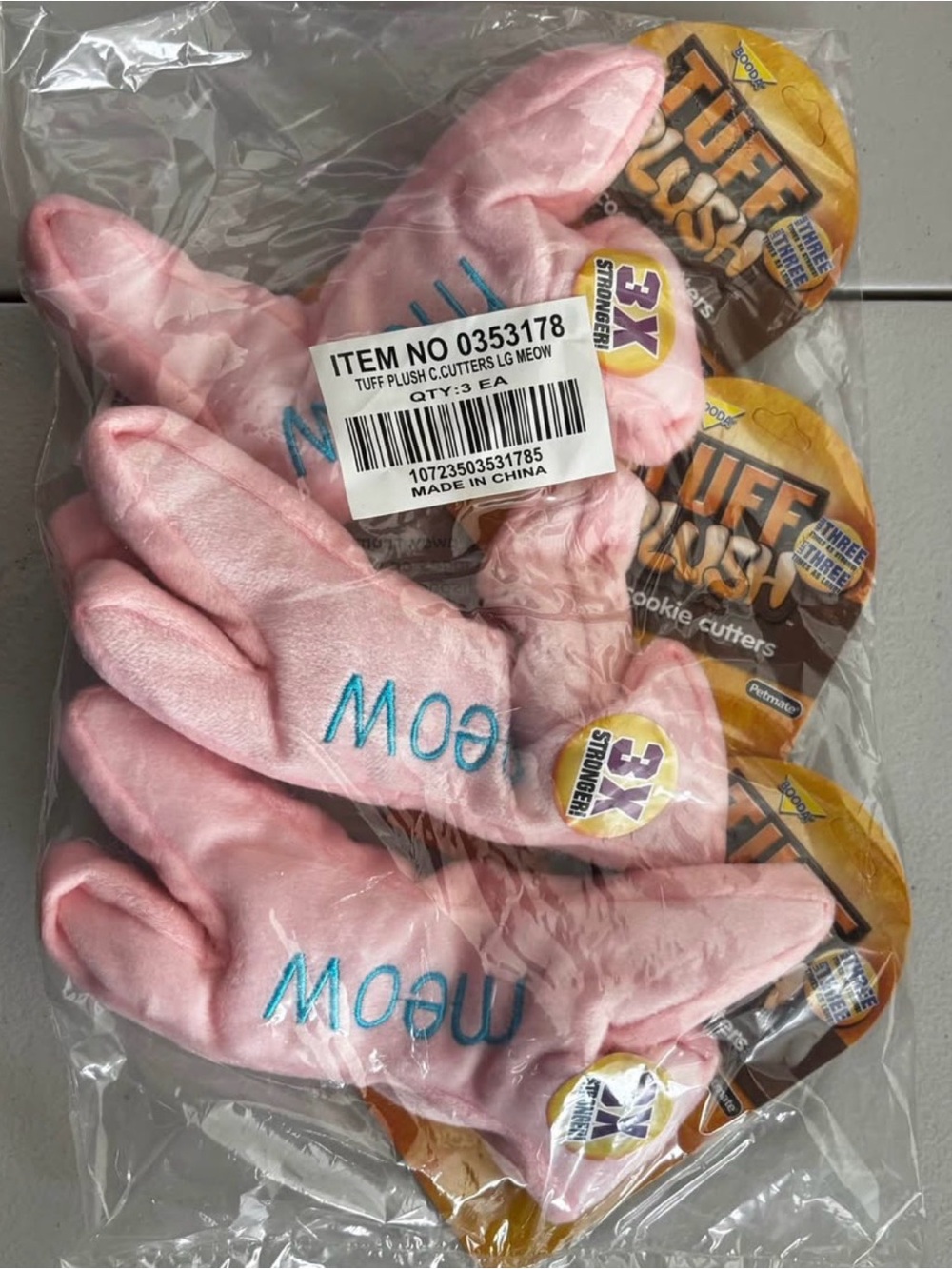 Meow Pink Plush Tuff Cutters Dog Toy 3 Pack